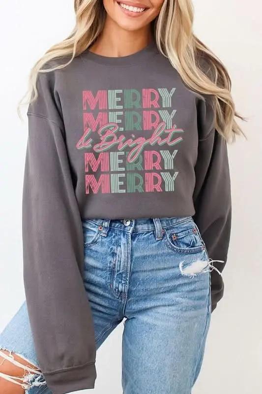 Retro Merry & Bright Graphic Fleece Sweatshirts - Love Salve